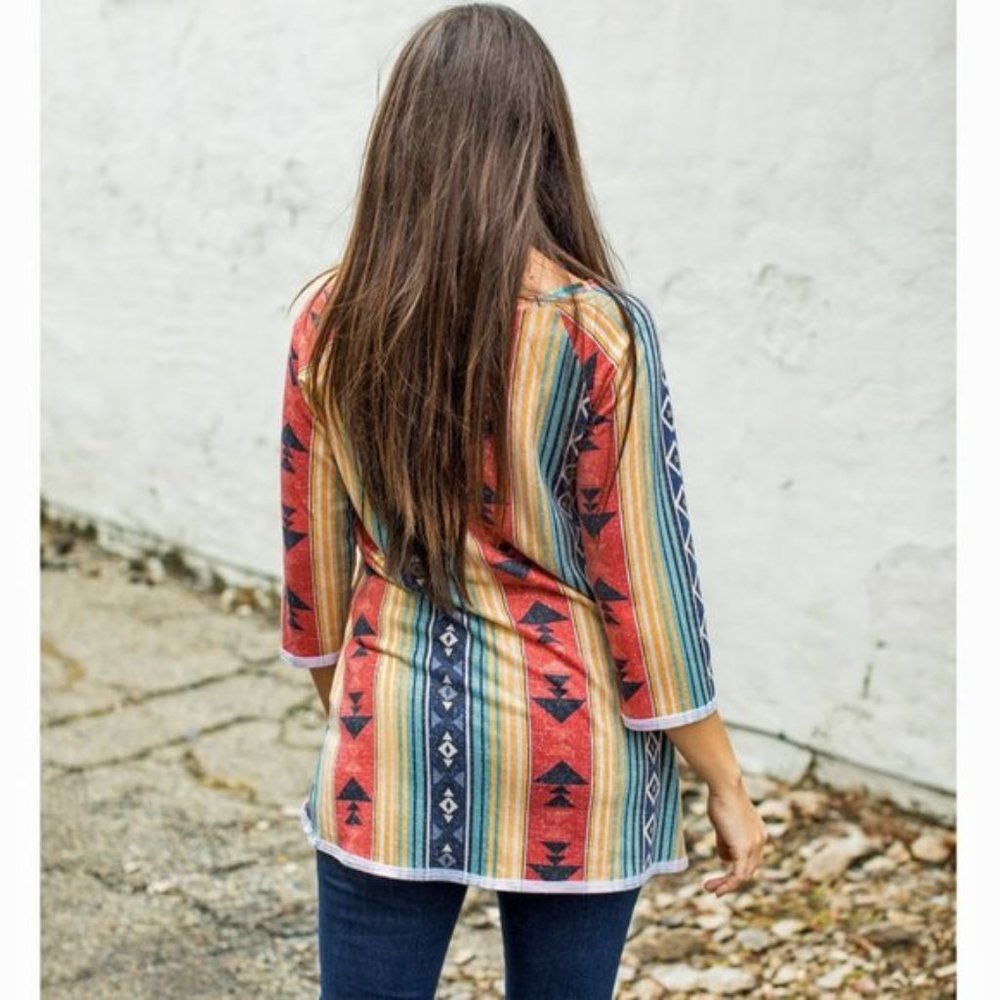 Aztec Print Asymmetric Hem Top - Picture 4 of 4